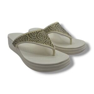 Crocs Diamente Wedge Womens 11 White Slip On Thong Sandals